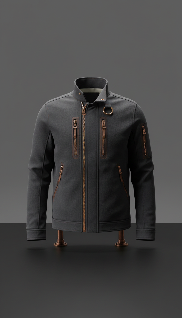 Streetwear Outerwear Jacket with Copper Zipper Accents